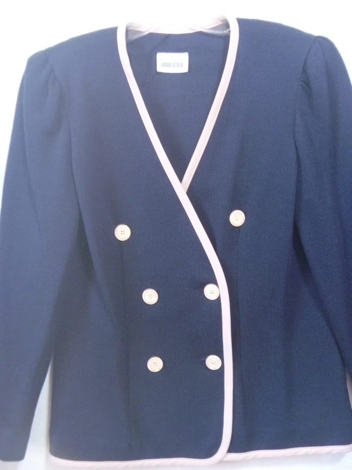 LESLIE FAY Womens Skirt Suit Size 10 Navy Blue & Pink Floral vintage 2 piece - Image 4 of 4