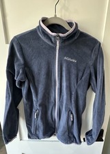 Columbia Blue Lavender Trim Full Zip Fleece Jacket Mock Neck Youth Large 14-16
