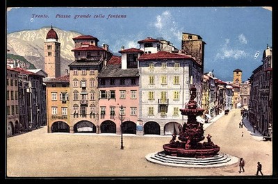 Trento, Piazza grande colla fontana, Ansichtskarte 