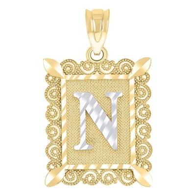 10kt Bicolor Gold Unisex Diamantschliff Initiale N Charm Anhänger