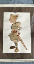 Caricature WW2. Soldat. Militaire. Officier. 1940. Gouache. Cadre. Tableau 