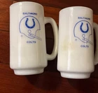 Vintage White Milk Glass Baltimore Colts NFL Mug 5 1/2" 1960s Lot  Of 2  2 X