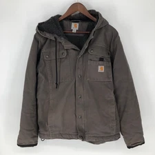 Carhartt Men Medium Brown Bartlett 103826 Sherpa Lined Hooded Work Chore Jacket