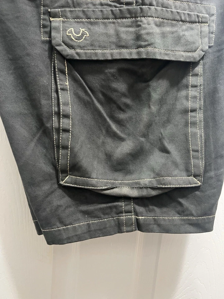 True Religion Men's Cargo Shorts 36 After Market Dye Gray Flat Front Cotton - Image 3 of 4