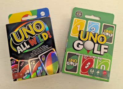 EXCELLENT CONDITION! 100% COMPLETE! UNO ALL WILD! AND GOLF CARD DECK BUNDLE GAME