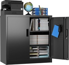 Metal Storage Cabinet With Pegboard, Lockable Rolling Steel Storage Cabinet With