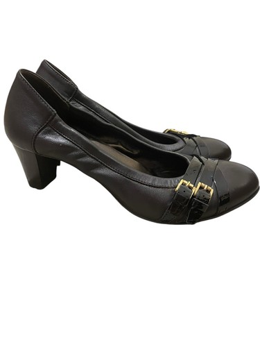 Tacones de salón AGL marrón con hebilla de cuero talla 38,5 Italia Academia usados en excelente estado - Imagen 1 de 8