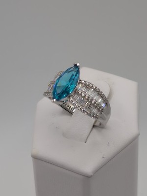 Stunning 6ctw Neon Apatite And Diamond Simulant Rhodium/Sterling Ring Size 10