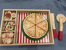 Melissa Doug Pizza Party Wooden Play Food Set EUC toppings tools pretend