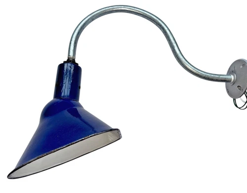 BLUE  10" Wheeler Gooseneck Sign Light 1930's  Porcelain Industrial Vintage