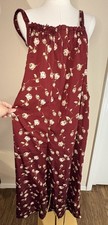 Entro M Romper Pant Floral Burgundy Casual Jumpsuit Wide Leg Crop Boho Peasant