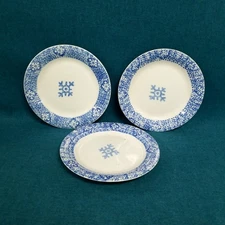 Set of 3 Vtg Home Essentials Stoneware Blue Snowflake Bread Plates 7"