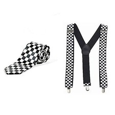 Ska Tie & Braces Set Retro Mod 2 Tone Fancy Dress Costume 80s Party Accessories