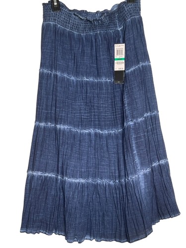 Neu mit Etikett Style & Co Größe Large blau Maxirock abgestuft 100 % Baumwolle elastischer Bund Gaz - Bild 2 von 14