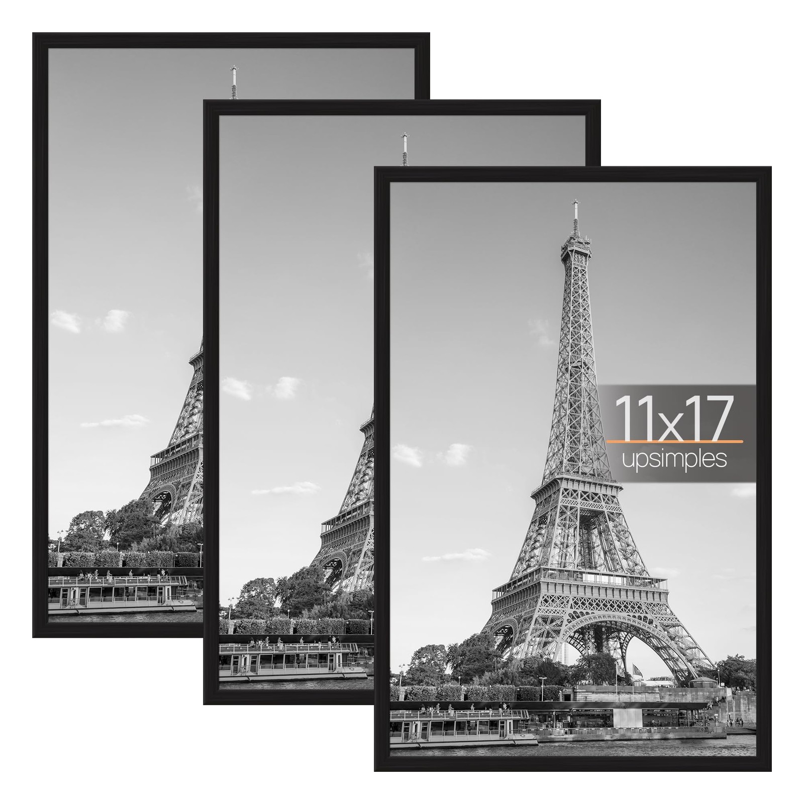upsimples 11x17 Picture Frame Black 3 Pack Scratch-Proof 11 x 17 Poster Frame...