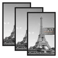 upsimples 11x17 Picture Frame Black 3 Pack Scratch-Proof 11 x 17 Poster Frame...