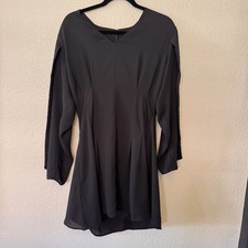 Banana Republic Women's Georgette Mini Dress Size 12 Black Drape Sleeves Lined