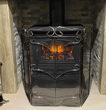 CALFIRE Brushed Silver Steel Fire Guard Screen Folding  28" Fireplace Stoves