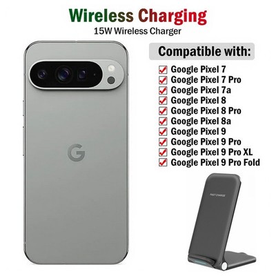 Stand Foldable 15W Fast Wireless Charger For Google Pixel 7a 8a 6 7 8 9 Pro XL