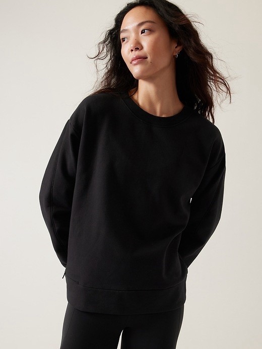 Athleta Retroplush Women’s Black Small Crewneck Pullover Fleece Sweatshirt