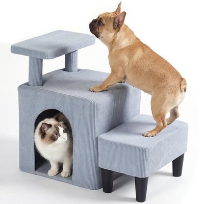 3 in 1 Dog Cat Stairs for Bed Couch with Freestanding Footstool, Non Slip Sma...