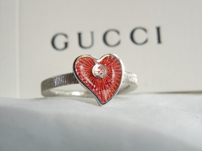 Gucci Sterling Silver Interlocking G Red Heart Enamel Ring sz6.75