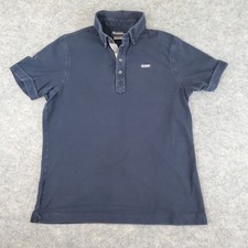 Barbour Polo Shirt Mens Medium Blue Button Down Collar Short Sleeve Logo Stretch