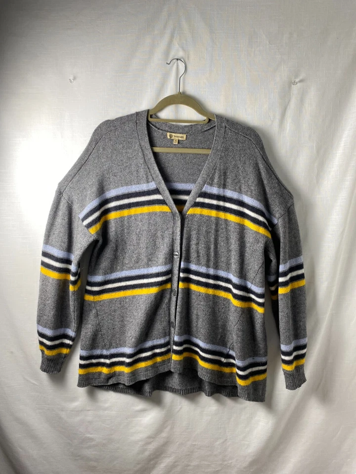 Democracy Women's Gray Yellow Black Striped Cardigan Sweater Size XL Casual - Image 4 of 4
