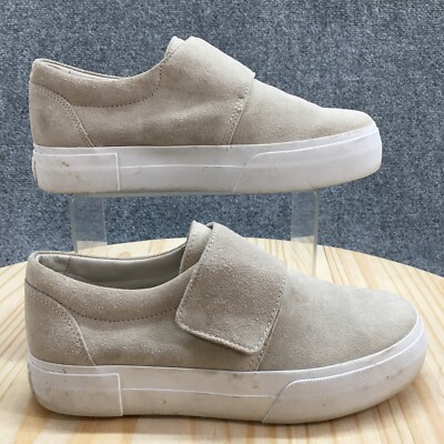 Vince Shoes Womens 6.5 M Platform Sneakers Strap Beige Suede Round Toe Low