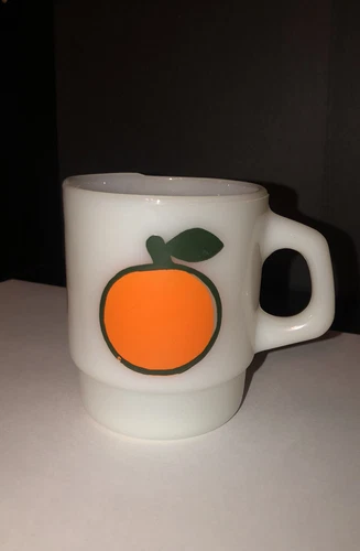 Vintage Fire King Anchor Hocking Orange Fruit Peach Coffee Cup Mug Milk Glass