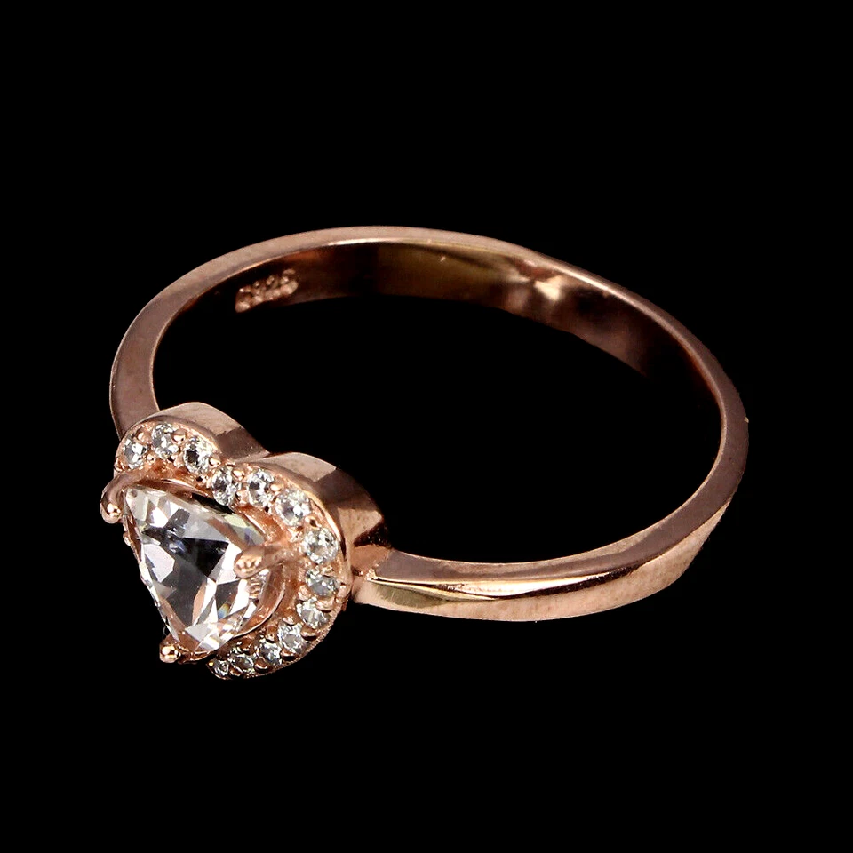 ANILLO CORAZÓN MELOCOTÓN MORGANITA CON DETALLES CIRCONITA CÚBICA BLANCA PLATA ESTERLINA 925 14K RGP TALLA 8,5 Foto 3 de 3