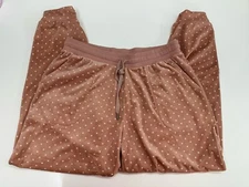 Three Dots Womens Joggers Size Large Pink Polka Dot Drawstring Fuzzy Sweatpants