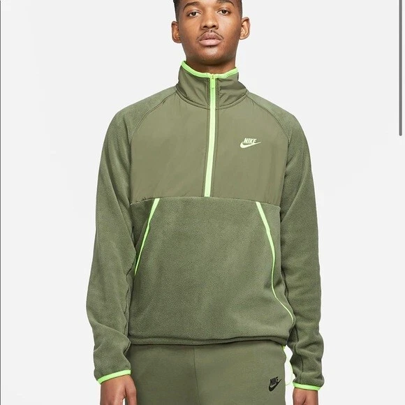 Nike Winterized Half Zip Fleece Pullover Green Sweatshirt DM1227