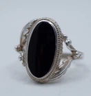 Vintage 90's Black Onyx & Sterling Silver Oval Ring Size 6 .925