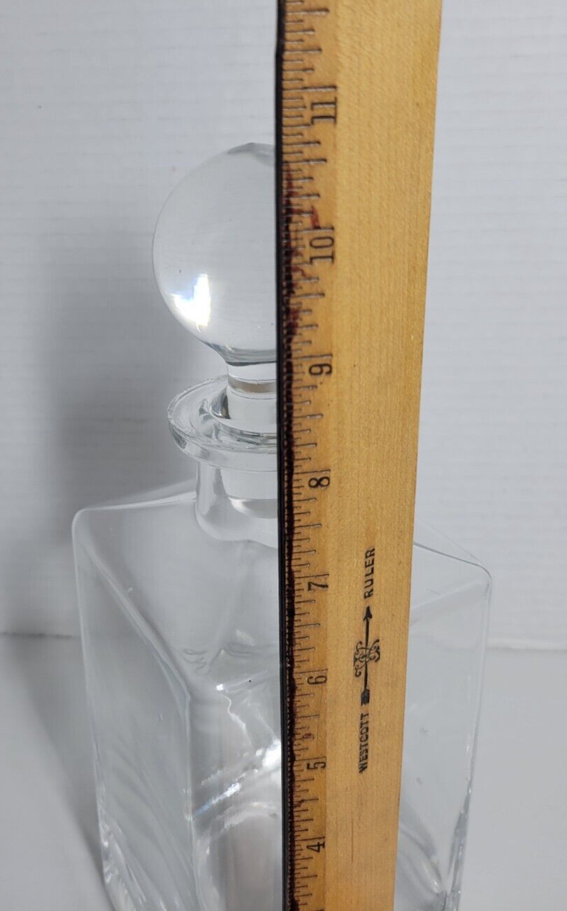 Clear 3.5" Square w/Round Glass Stopper Whiskey Decanter VTG?