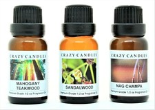 3 Oils Mahogany Teakwood, Nag Champa, Sandalwood 1/2oz Premium Crazy Candles