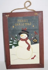 Wooden Merry Christmas Snowman Painting Holiday Decoration Hanging Sign Plaque