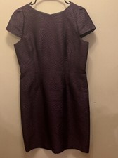Tahari Dress Women 14 Purple Sheath Short Sleeve round neck lined back zipped