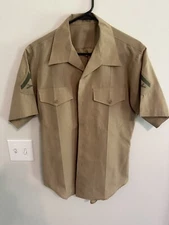 DSCP Valor Marine USMC Button Up Shirt Military Khaki Short Sleeve Sz 16 LCPL