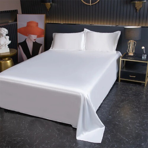 Flat Sheet Solid Color Satin Bed Sheet Soft Bedsheet High-End Bedding Sheet - Imagen 7 de 40