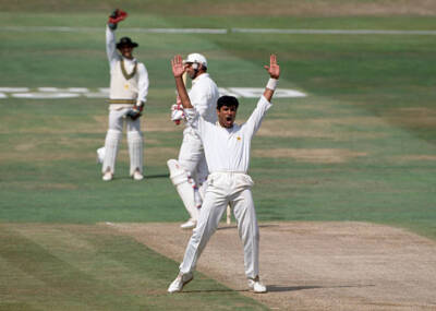 England captain Graham Gooch survives a loud appeal for LBW f- Old Cricket Photo