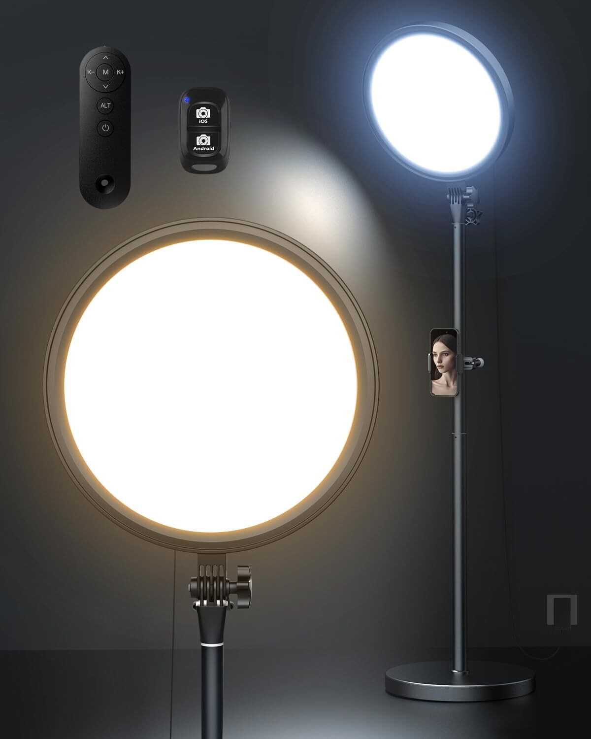 Big Ring Light with Stand, 79” Tall Selfie Ring Light with Remotes and Phone ...-image