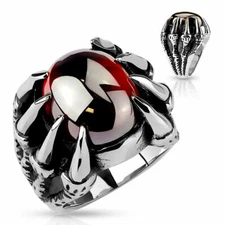 Dragon Claws Set Red Oval Gem Stainless Steel Ring - Stainless Steel Claw Ring