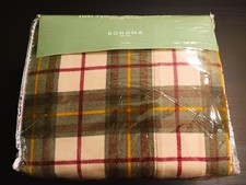 Sonoma Heavyweight Flannel Twin Bed Sheet Set Green Burgundy Plaid 100 Cotton