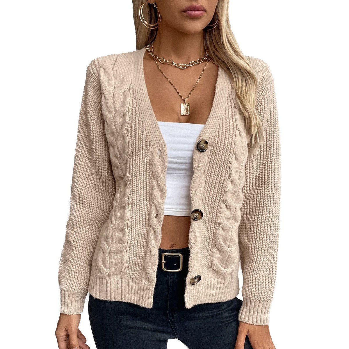 ニット+セーター waffle big-button round-neck cardigan 32466969_hi?h=512