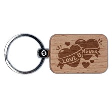 Love You 4 Ever Forever Hearts Valentine's Day Engraved Wood Rectangle Keychain