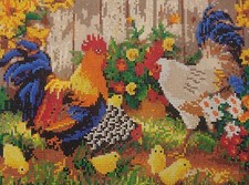 Completed Diamond dotz painting finished Chicken Rooster Chicks 16X12 dots art