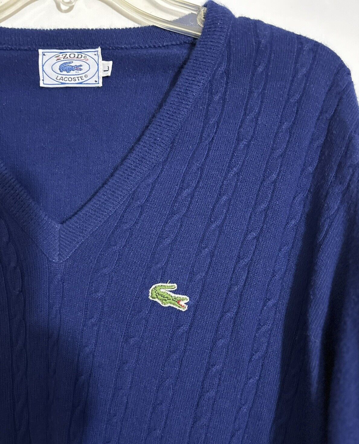 Vintage Izod LaCoste 1970's Men's Sweater pullover cable knit alligator front thumbnail 2