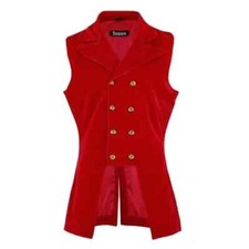 Mens Double Breasted Governor Vest Waistcoat Vtg Red Velvet Brocade Gothic