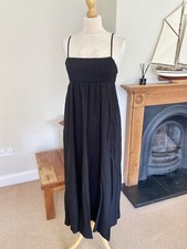 Zara Black Linen Blend Strapy Midi Dress M UK12 Bnwt